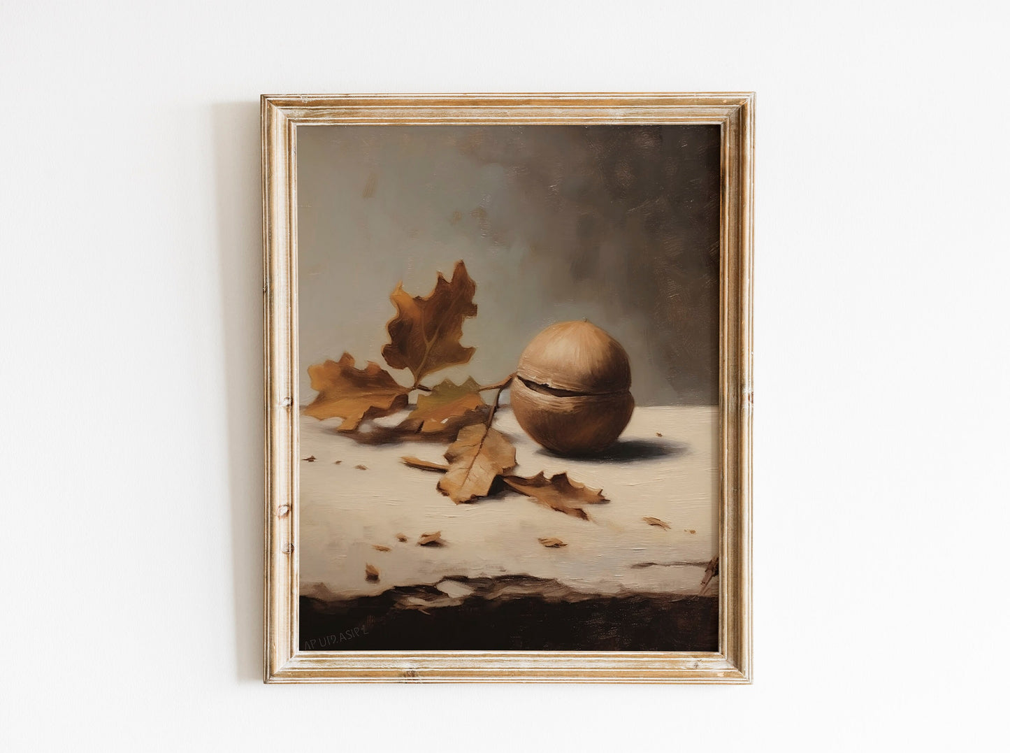 Neutral Leaf And Nut Illustration Art Print, Boho Art, Neutral Art Print