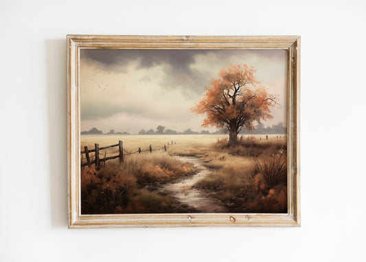 Vintage Looking Field With Tree Plant Art Print, Vintage Art, Vintage Garden Art, Nature Wall Decor, Neutral Wall Decor