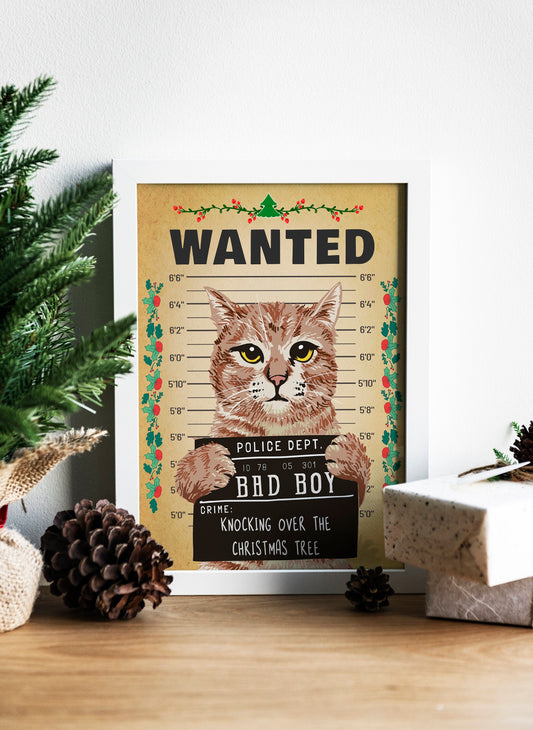 Funny Christmas Kitten Illustration Art Print, Christmas Cat, Vintage Christmas, Christmas Decor, Christmas Wall Decor, Christmas Kitten
