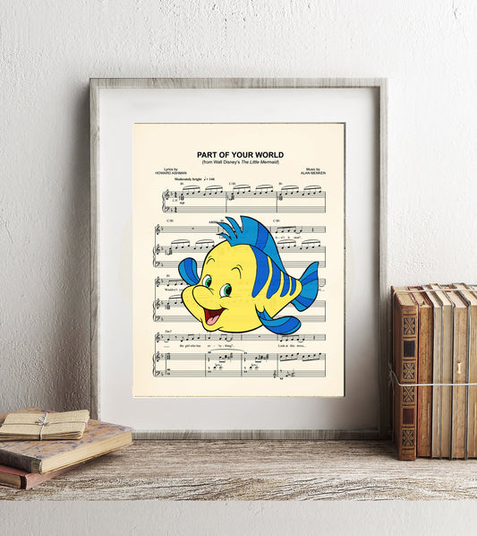 Little Mermaid Flounder Sheet Music Art Print