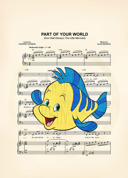Little Mermaid Flounder Sheet Music Art Print