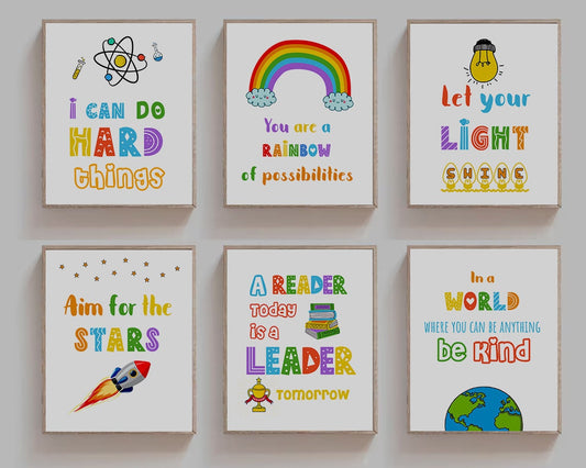 Motivational Colorful Kid Art Print Set, Nursery Wall Decor, Boho Wall Decor, Classroom Art