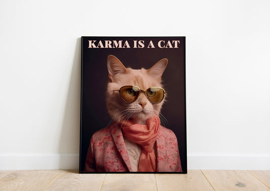 Karma Is A Cat Dressed Up Illustration Art Print, Cat Art, Vintage Cat Print, Cat Illustration, Cat Wall Art, Cat Wall Decor, Animal Art