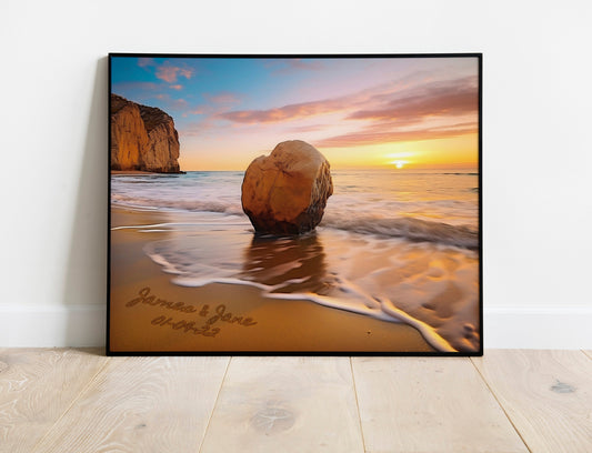 Custom Beach Couple Canvas, Personalized Names And Date Wall Art, Anniversary Coastal Home Decor