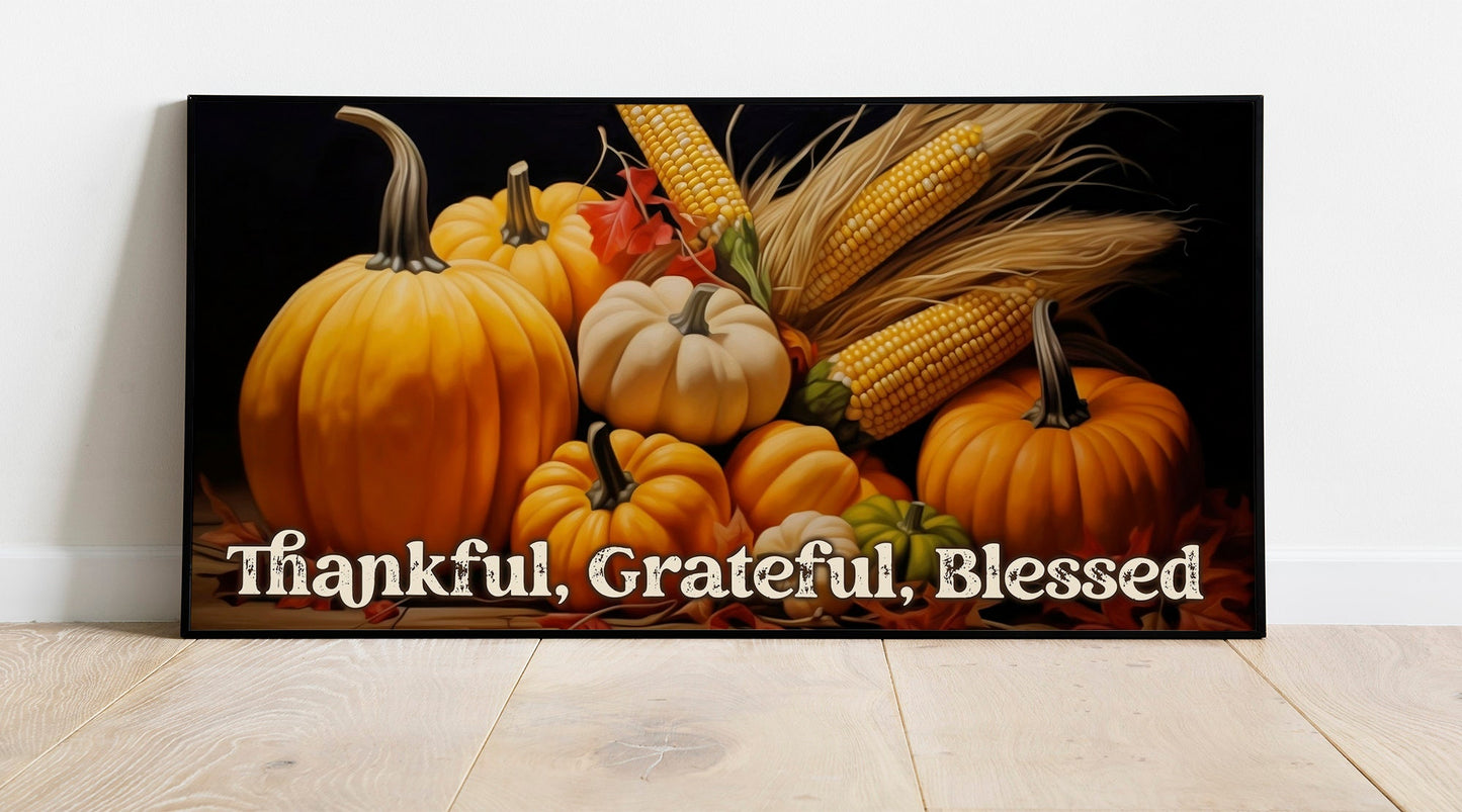 Thankful, Grateful, Blessed Thanksgiving Fall Canvas Art Wall Decor