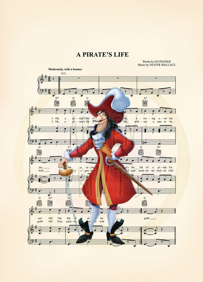 Peter Pan Captain Hook Sheet Music Art Print
