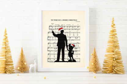 Christmas Walt Disney and Mickey Mouse Partners We Wish You A Merry Christmas Sheet Music Art Print