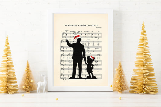 Christmas Walt Disney and Mickey Mouse Partners We Wish You A Merry Christmas Sheet Music Art Print