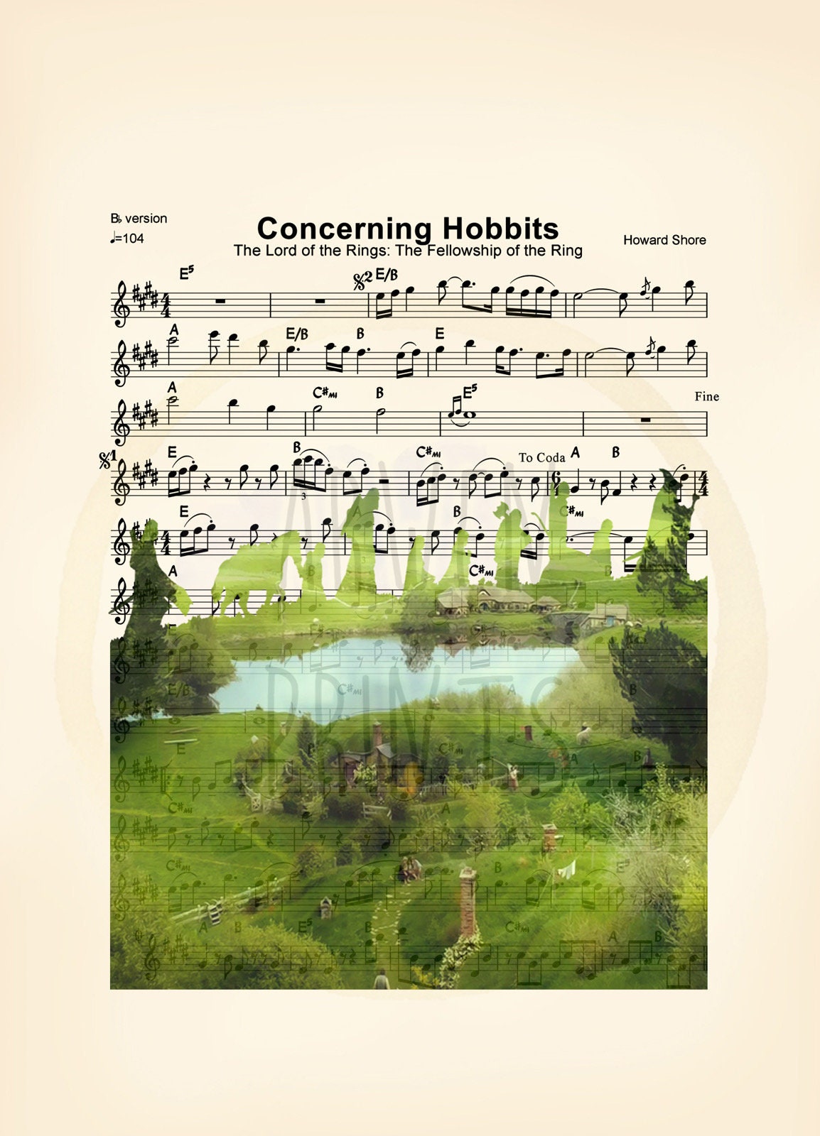 Lord of the Rings The Shire Concerning Hobbits Sheet Music Art Print