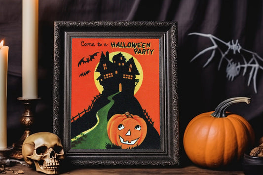 Halloween Vintage Come To A Halloween Party Art Print, Haunted House, Vintage Halloween, Vintage Halloween Illustration, Vintage Halloween