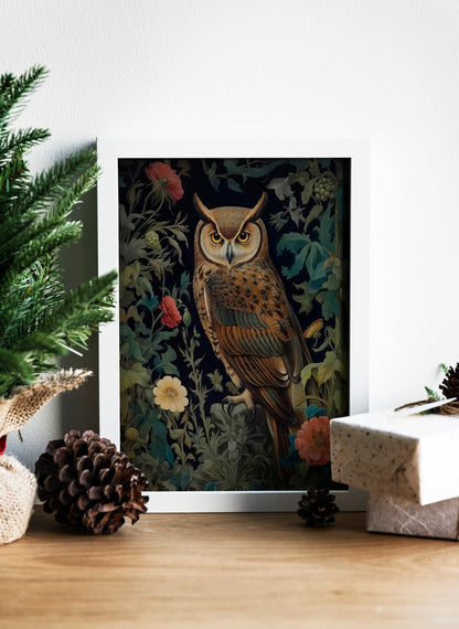 Owl Illustration Art Print, Owl Art, Owl Boho Art, Animal Art, Colorful Art, Boho, Christmas Owl