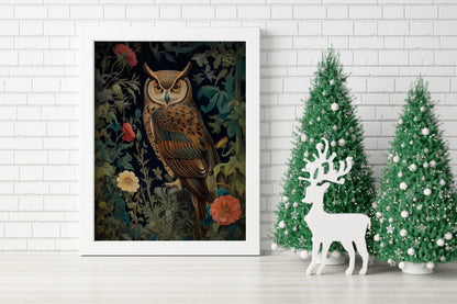 Owl Illustration Art Print, Owl Art, Owl Boho Art, Animal Art, Colorful Art, Boho, Christmas Owl