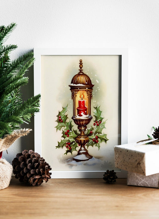 Christmas Vintage Candle Art Print, Vintage Christmas, Classic Christmas, Christmas Candle Print, Vintage Candle, Christmas Wall Decor