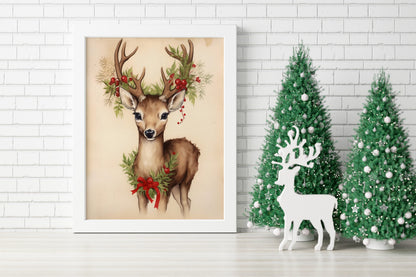 Deer Illustration Art Print, Deer Art, Deer Boho Art, Animal Art, Colorful Art, Boho, Christmas Deer