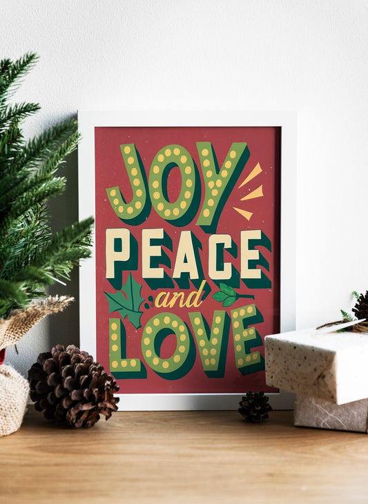 Joy, Peace And Love Christmas Art Print