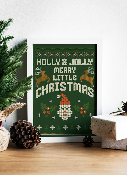 Holly And Jolly Merry Little Christmas Art Print, Christmas Wall Decor