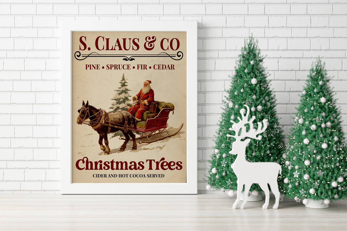 Christmas Vintage Santa and Horse Art Print, Vintage Christmas, Santa Sleigh, Santa Claus is Coming to Town, Vintage Santa, Christmas Art