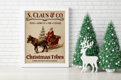 Christmas Vintage Santa and Horse Art Print, Vintage Christmas, Santa Sleigh, Santa Claus is Coming to Town, Vintage Santa, Christmas Art