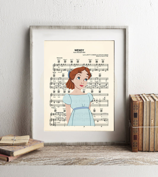 Peter Pan Wendy Darling Sheet Music Wall Art — Disney Gift for Music Lovers