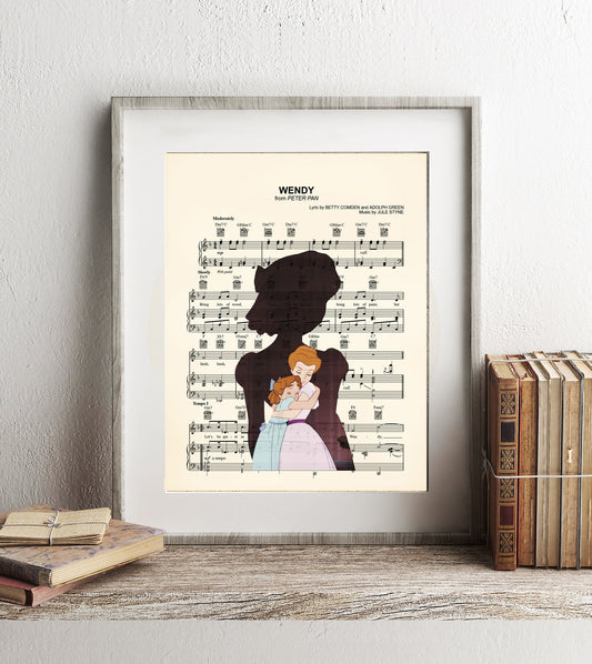 Peter Pan Wendy Darling Hugging Mom Sheet Music Art Print