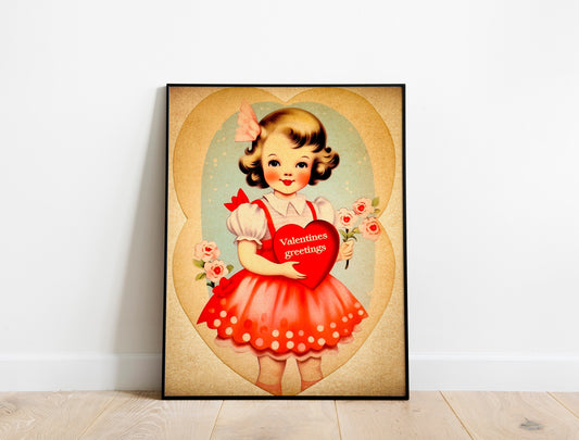 Vintage Girl Valentine’s Day Boho Art Print