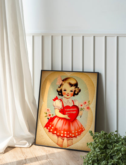 Vintage Girl Valentine’s Day Boho Art Print