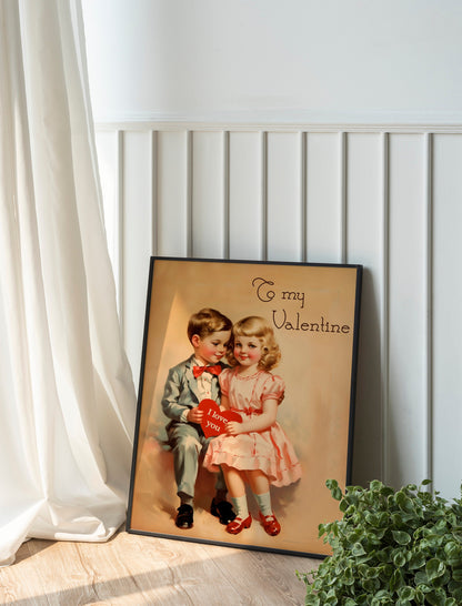 Vintage Boy and Girl Valentine’s Day Boho Art Print