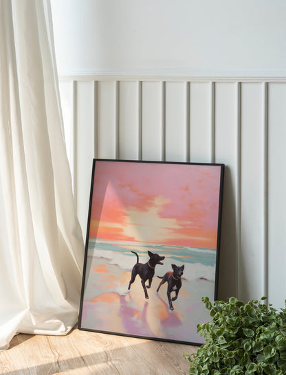 Dogs On The Beach Design Art Print of Black Labrador in The Sea Labrador Retriever Illustration Dog Lover Gift