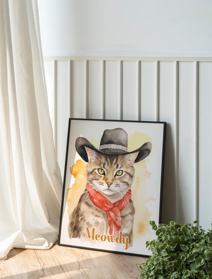 Cowboy Cat Wall Art, Funny Cat Art, Wild West, Meowdy Texas Print, Texas Art Print, Texas Wall Art, Texas Nursery Decor, Funny cat