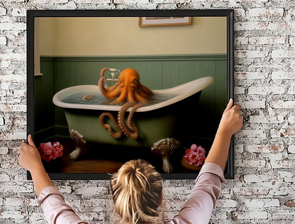 Unique Octopus In Bathtub Canvas Wall Decor Art