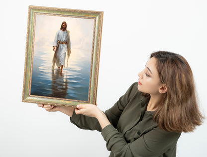 Jesus Walking On Water, Easter Christian Boho Art Print, Religious Art