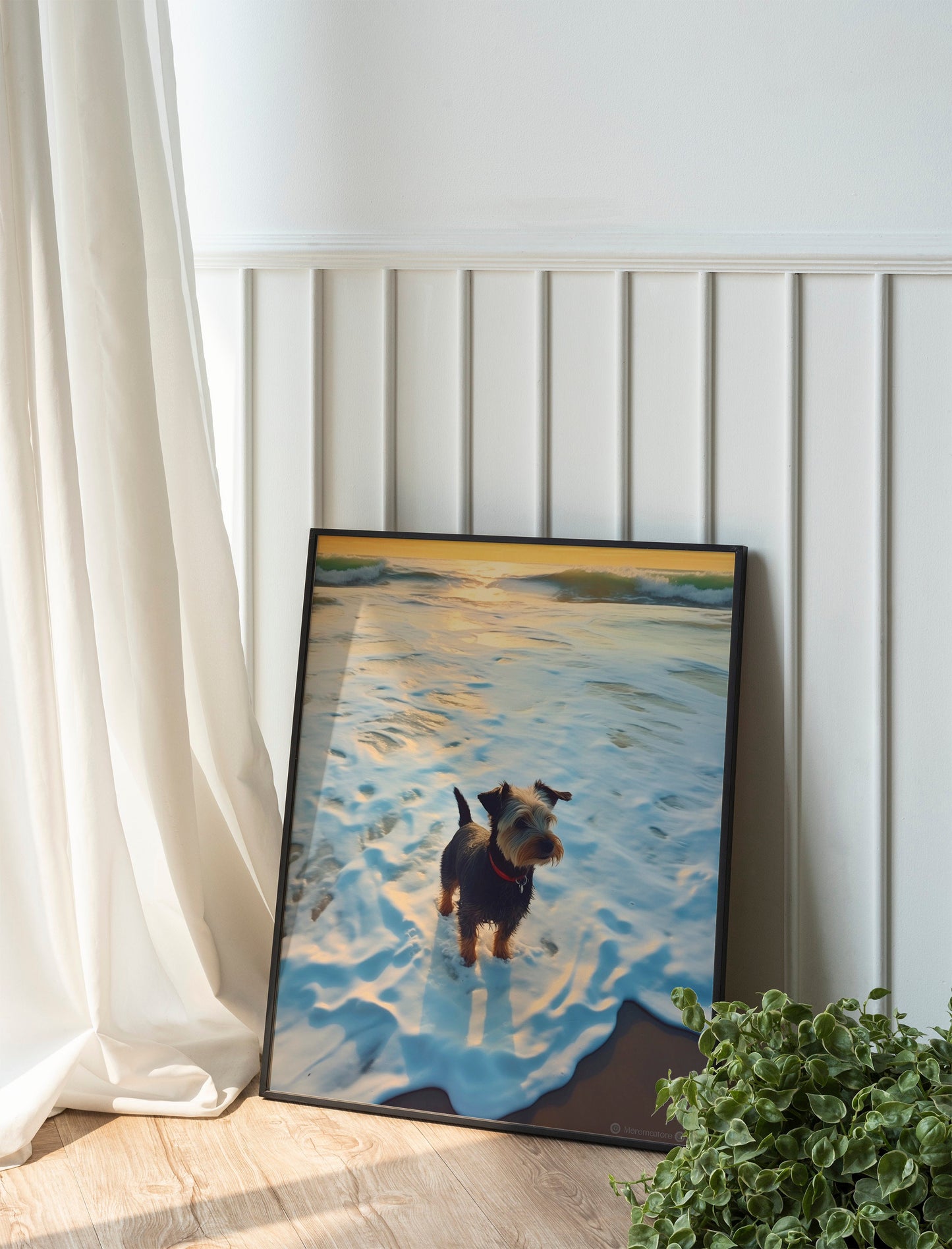 Dog On Beach Boho Art Print