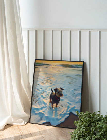 Dog On Beach Boho Art Print