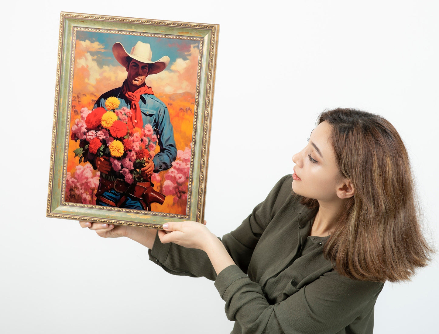 Cowboy Giving Flowers Country Art Print