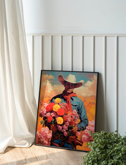 Cowboy Giving Flowers Country Art Print