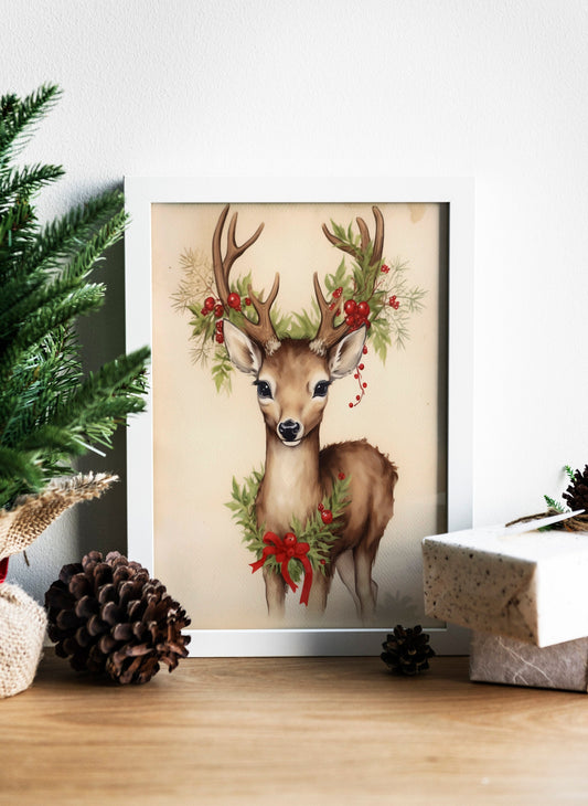 Deer Illustration Art Print, Deer Art, Deer Boho Art, Animal Art, Colorful Art, Boho, Christmas Deer