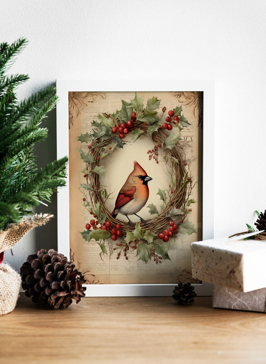 Cardinal Illustration Art Print, Cardinal Art, Cardinal Boho Art, Animal Art, Colorful Art, Boho, Christmas Cardinal