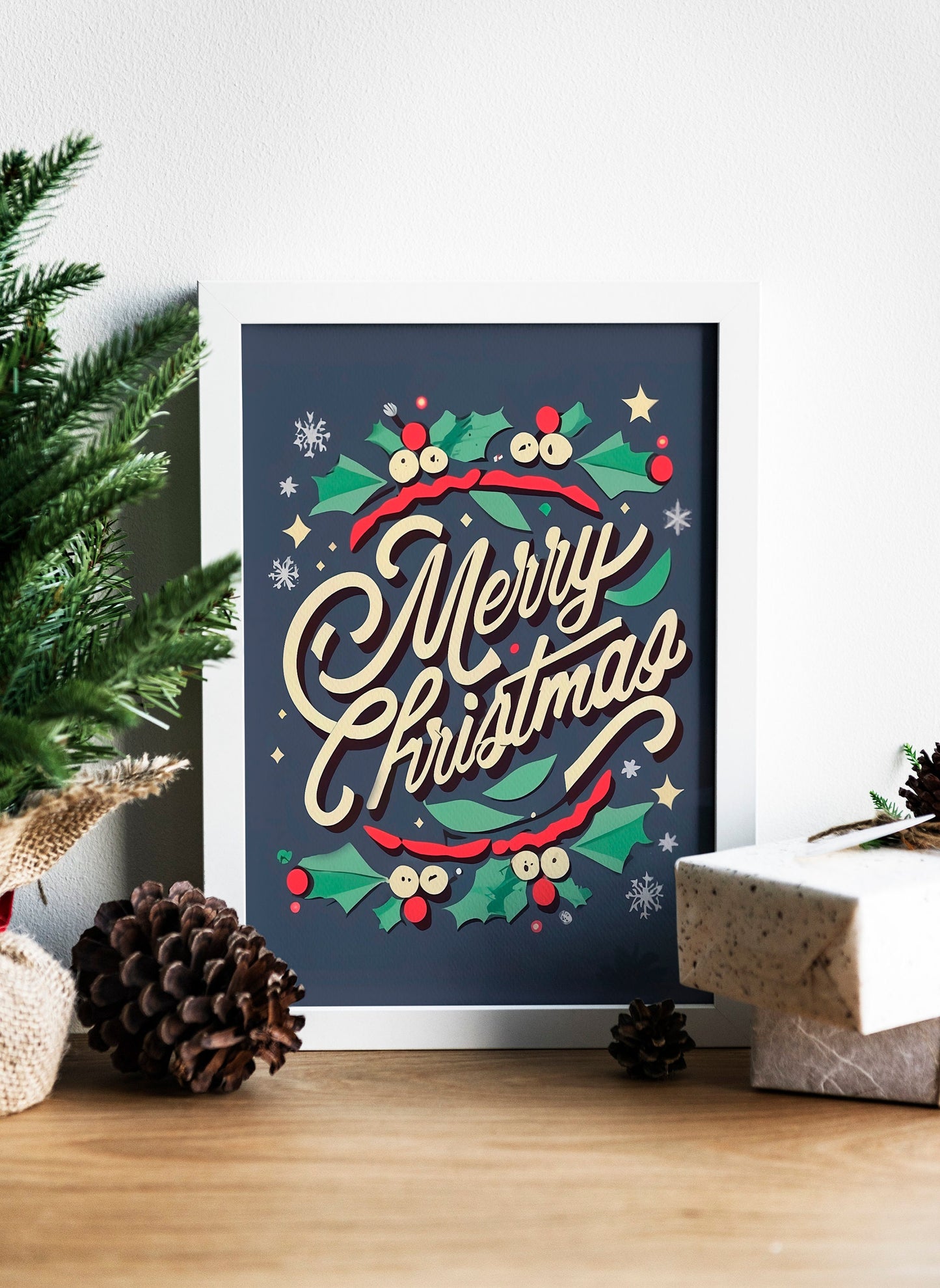 Merry Christmas Art Print, Christmas Wall Decor