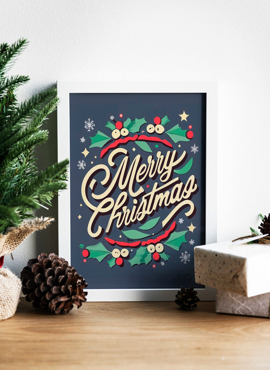 Merry Christmas Art Print, Christmas Wall Decor