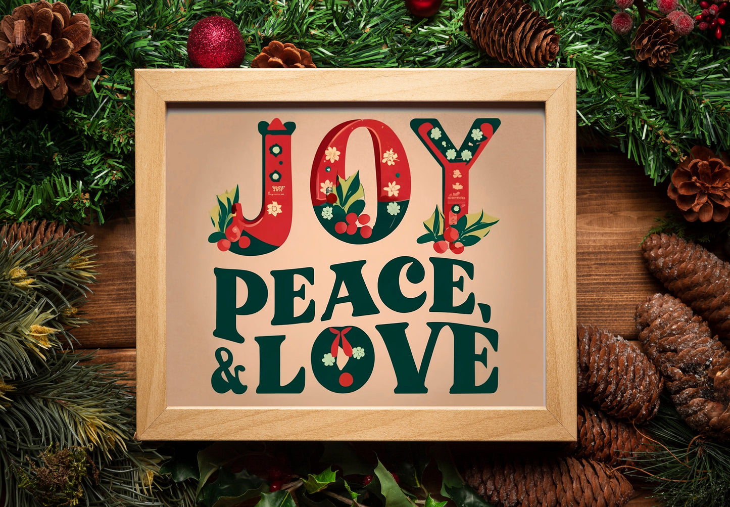 Joy, Peace And Love Christmas Art Print