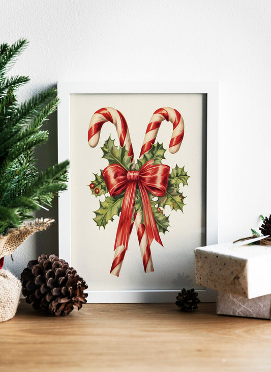 Christmas Candy Canes Illustration Art Print