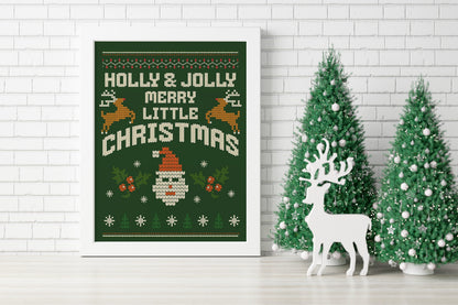 Holly And Jolly Merry Little Christmas Art Print, Christmas Wall Decor