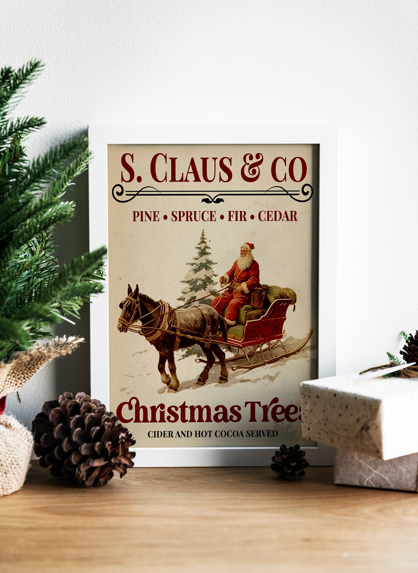 Christmas Vintage Santa and Horse Art Print, Vintage Christmas, Santa Sleigh, Santa Claus is Coming to Town, Vintage Santa, Christmas Art