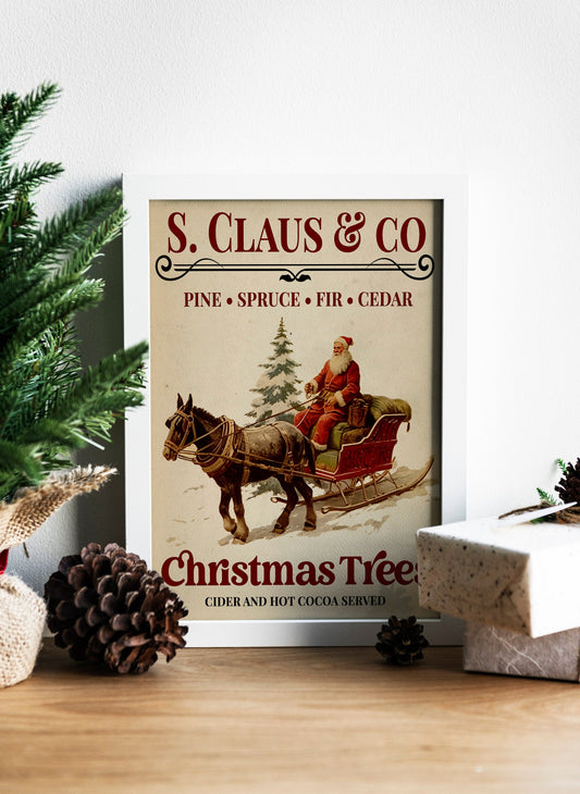 Christmas Vintage Santa and Horse Art Print, Vintage Christmas, Santa Sleigh, Santa Claus is Coming to Town, Vintage Santa, Christmas Art