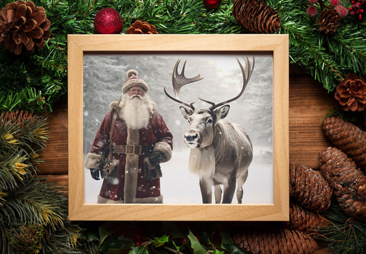 Christmas Vintage Santa and Rudolph Art Print