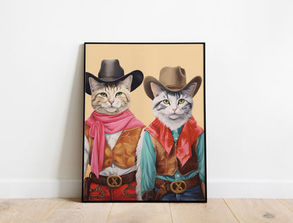 Cats Dressed Like Cowboys Boho Art Print