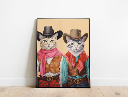Cats Dressed Like Cowboys Boho Art Print