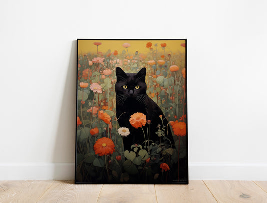 Cat With Plants Art Print
