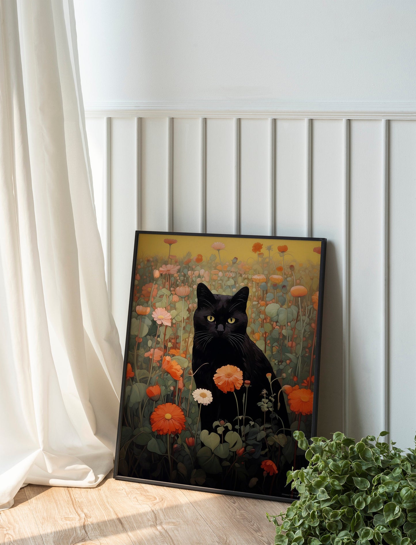 Cat With Plants Art Print