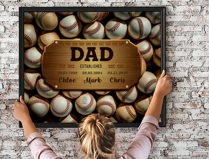 Custom Baseball Dad Canvas, Family Custom Names Signs Canvas Wall Decor, Fathers Day